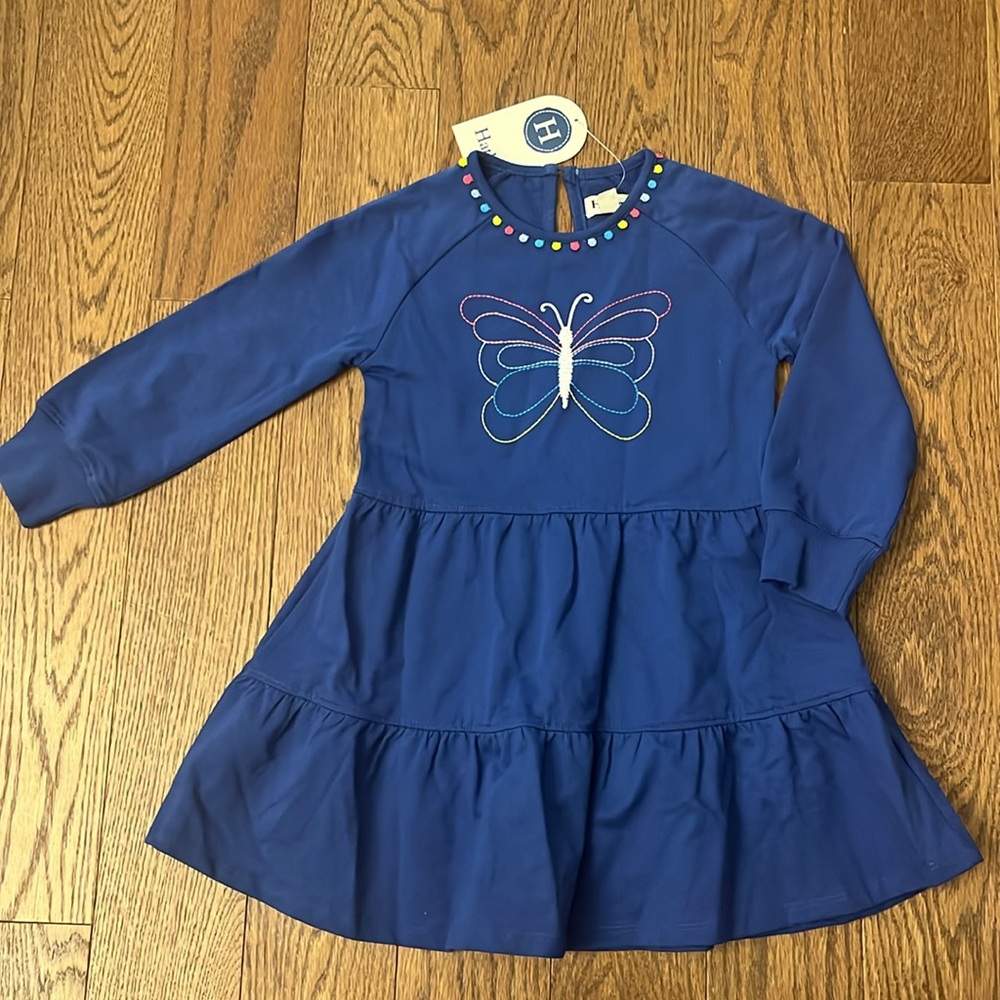 Girls Hatley blue Groovy Butterfly Gathered Tiered Dress size 4